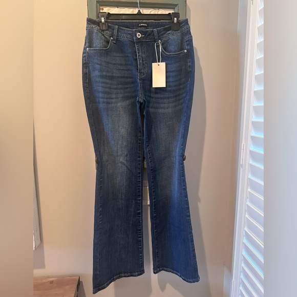 Flamingals Denim - Flamingals Dark Wash Flare Jeans Contrast Stitching Size Medium NWT